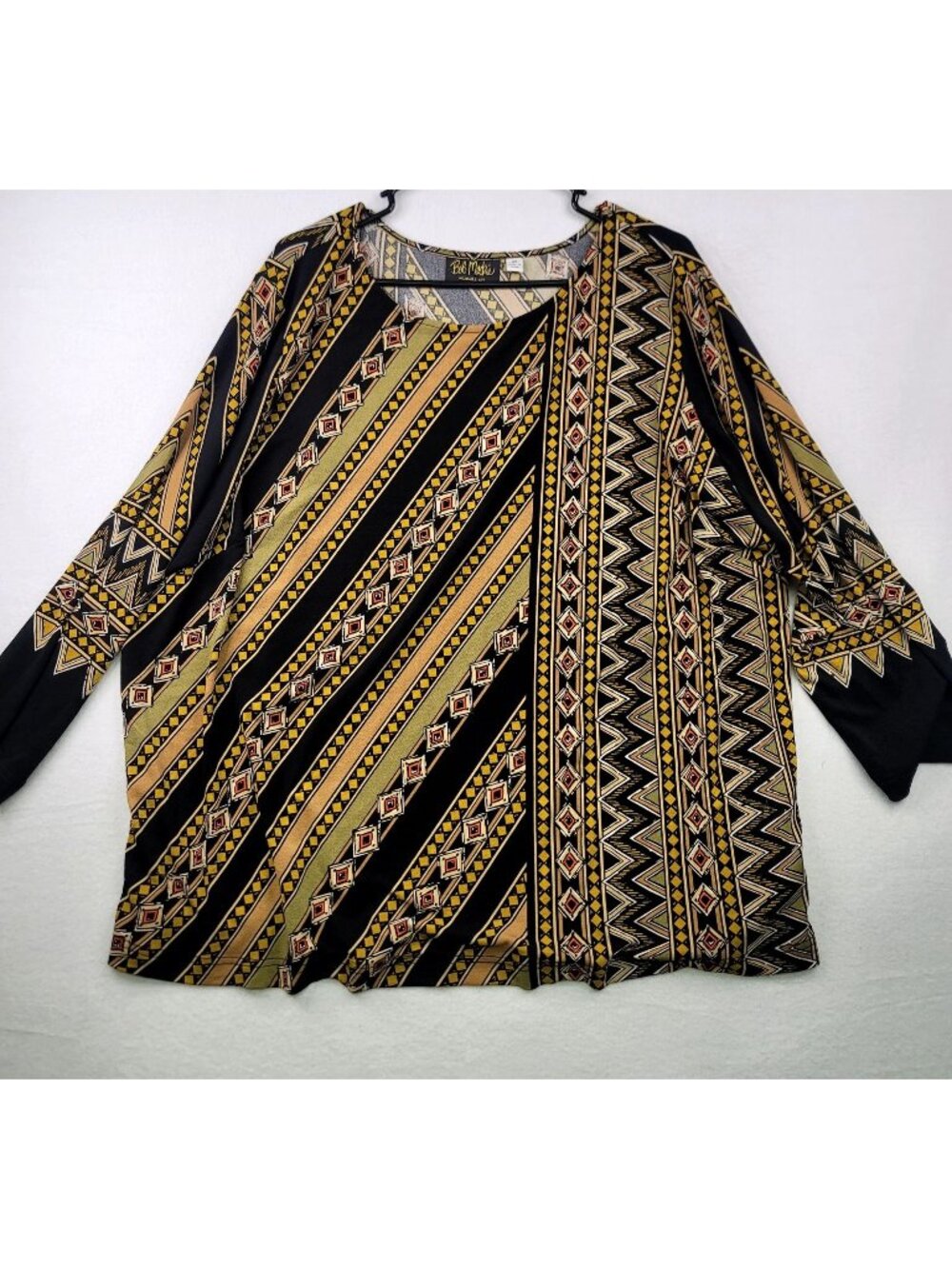 Bob Mackie Wearable Art Geometric Tunic Top 3X Black Gold Oversized Unique Artsy